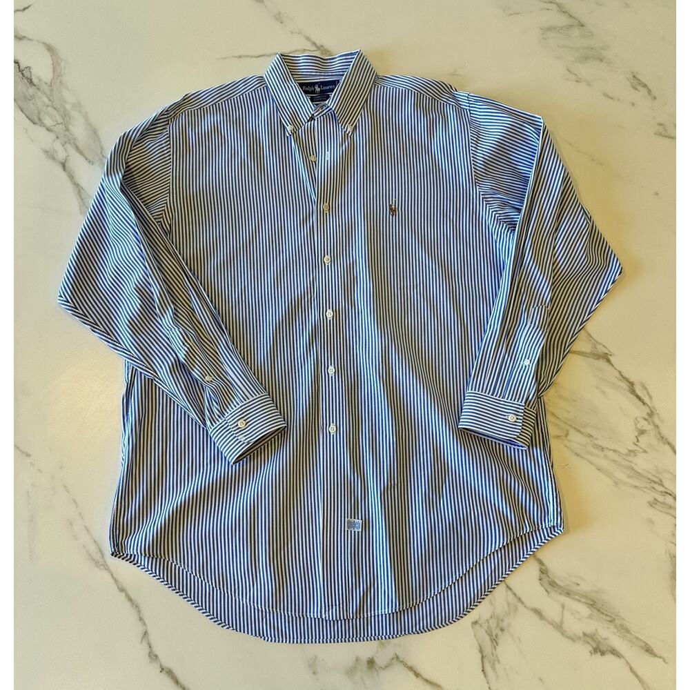 Ralph Lauren Oxford Yarmouth Striped Button Down Shirt Mens 16 1/2 x 35 Long Slv